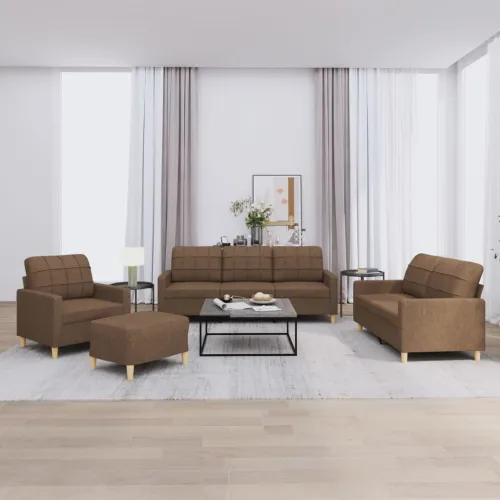 4-dijelni set sofa s jastucima smeđi od tkanine - Smeđa s jastučićima i tabureom Cijena