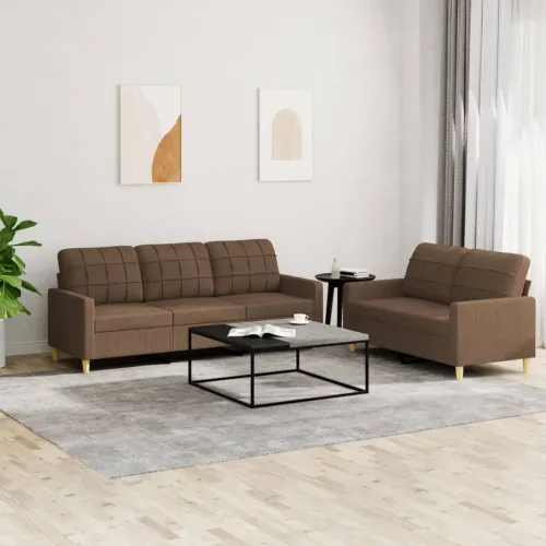2-dijelni set sofa s jastucima smeđi od tkanine - Smeđa s jastučićima Cijena