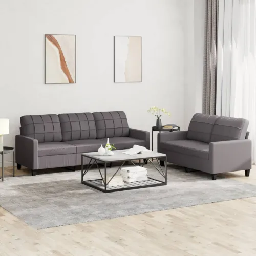 2-dijelni set sofa s jastucima sivi od umjetne kože - Siva s jastučićima Cijena