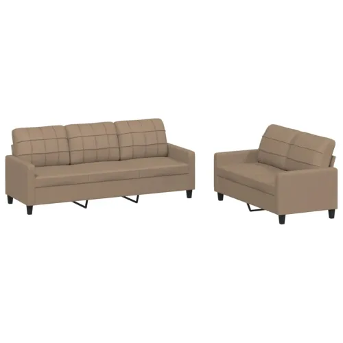 2-dijelni set sofa s jastucima boja cappuccina od umjetne kože - Boja cappuccina s jastučićima Cijena