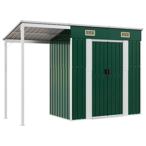 Vrtna kućica s produženim krovom zelena 277x107x181 cm čelik - Zelena 1 Zelena Cijena