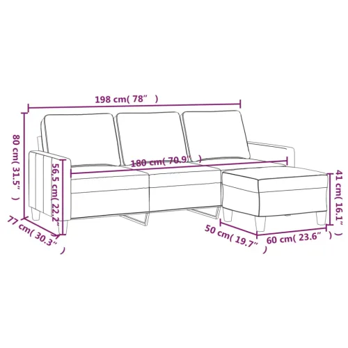 Trosjed s tabureom svjetlosivi 180 cm od tkanine - Svjetlosiva Cijena