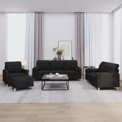 4-dijelni set sofa s jastucima crni od tkanine - Crna s jastucima i tabureom Cijena