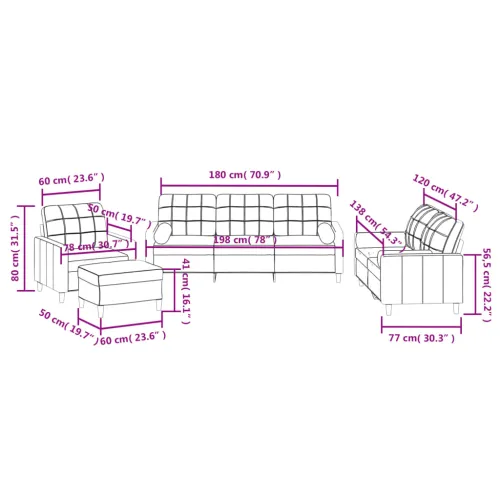 4-dijelni set sofa s jastucima crni od tkanine - Crna s jastucima i tabureom Cijena