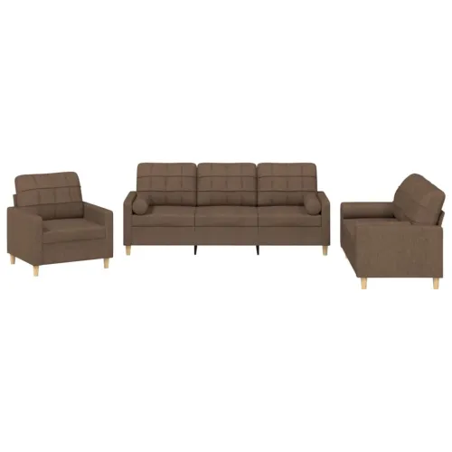 3-dijelni set sofa s jastucima smeđi od tkanine - Smeđa s jastučićima Cijena