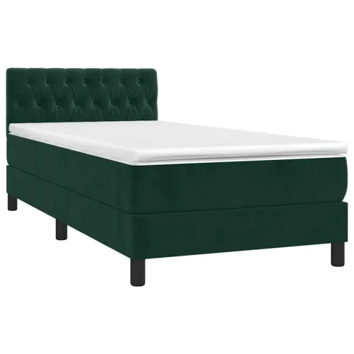 Box spring krevet s madracem tamnozeleni 90x190 cm baršunasti - Tamnozelena 90 x 190 cm Dizajn s gumbima Cijena