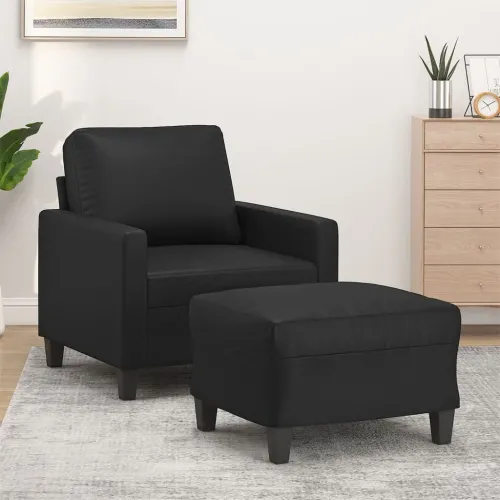 Fotelja s tabureom 60 cm od umjetne kože - Crna Crna Cijena