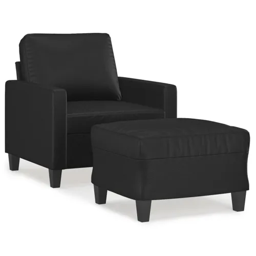 Fotelja s tabureom 60 cm od umjetne kože - Crna Crna Cijena