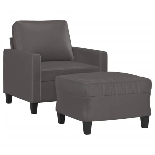 Fotelja s tabureom siva 60 cm od umjetne kože - Siva Cijena