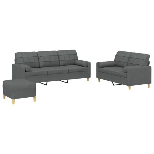 3-dijelni set sofa s jastucima tamnosivi od tkanine - Tamno siva s jastucima i tabureom Cijena