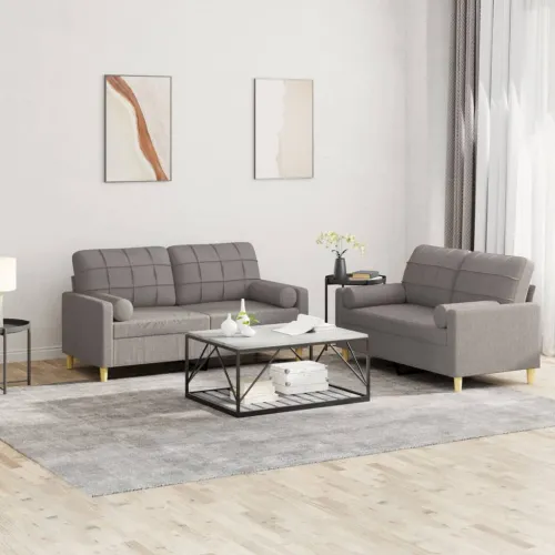 2-dijelni set sofa s jastucima smeđesivi od tkanine - Sivo-smeđa s jastučićima Sivo-smeđa s jastučićima Cijena