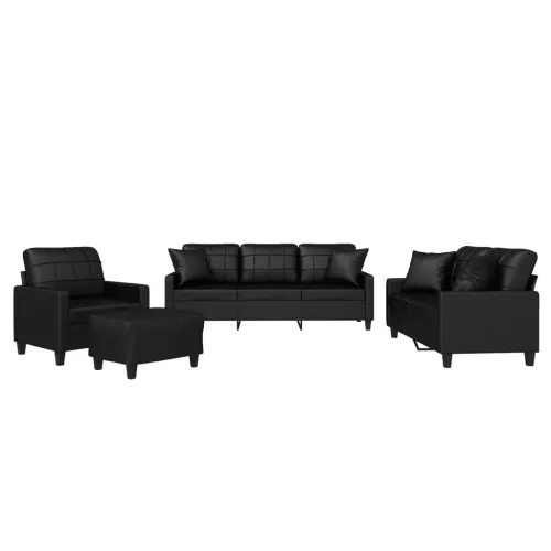 4-dijelni set sofa s jastucima crni od umjetne kože - Crna s jastucima i tabureom Cijena
