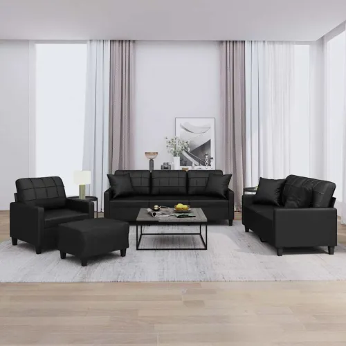 4-dijelni set sofa s jastucima crni od umjetne kože - Crna s jastucima i tabureom Cijena