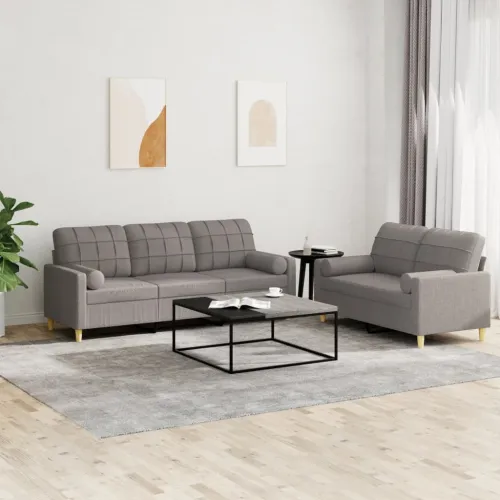 2-dijelni set sofa s jastucima smeđesivi od tkanine - Sivo-smeđa s jastučićima Sivo-smeđa s jastučićima Cijena