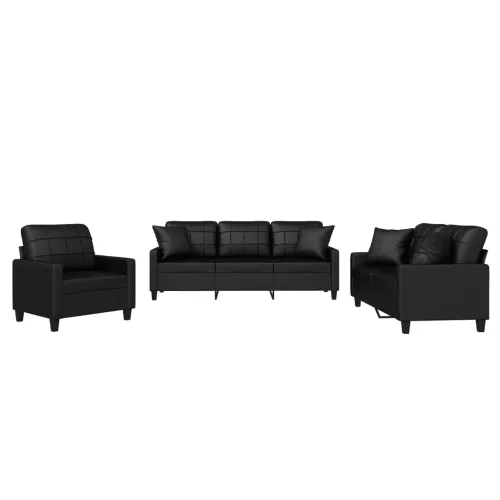 3-dijelni set sofa s jastucima crna od umjetne kože - Crna s jastučićima Cijena