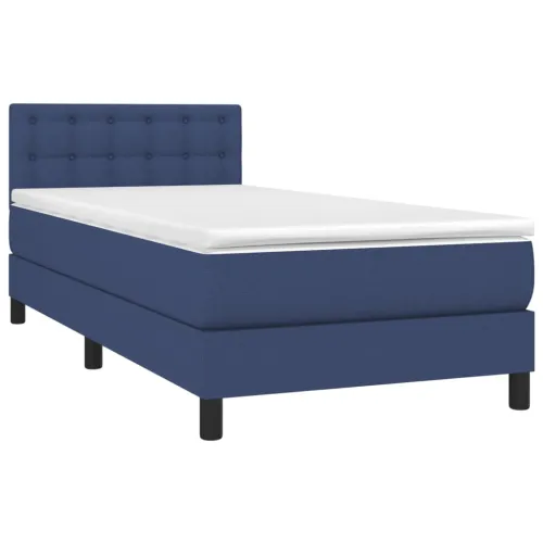 Krevet box spring s madracem LED plavi 90x190 cm od tkanine - Plava 90 x 190 cm gumbi Cijena