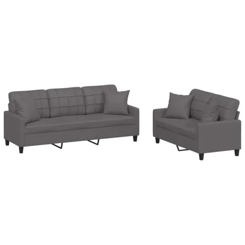 2-dijelni set sofa s jastucima sivi od umjetne kože - Siva s jastučićima Cijena