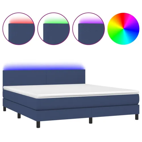 Krevet box spring s madracem LED plavi 160x200 cm od tkanine - Plava 160 x 200 cm Gladak dizajn Cijena