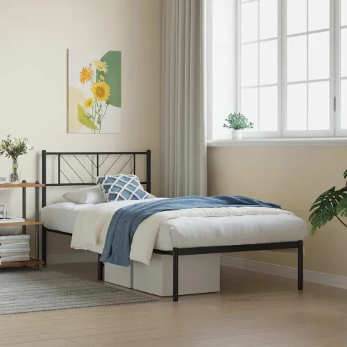Metalni okvir za krevet s uzglavljem crni 107x203 cm - Crna 107 x 203 cm s uzglavljem Cijena