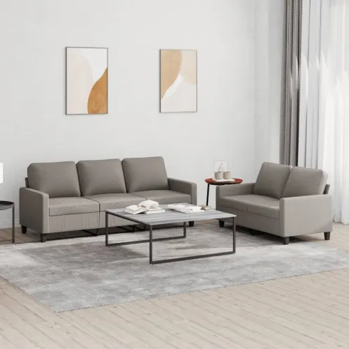 2-dijelni set sofa s jastucima smeđesivi od tkanine - Sivo-smeđa s jastučićima Sivo-smeđa s jastučićima Cijena