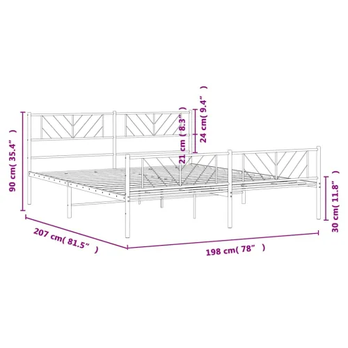 Metalni okvir kreveta uzglavlje i podnožje crni 193x203 cm - Crna 193 x 203 cm s uzglavljem i podnožjem Cijena