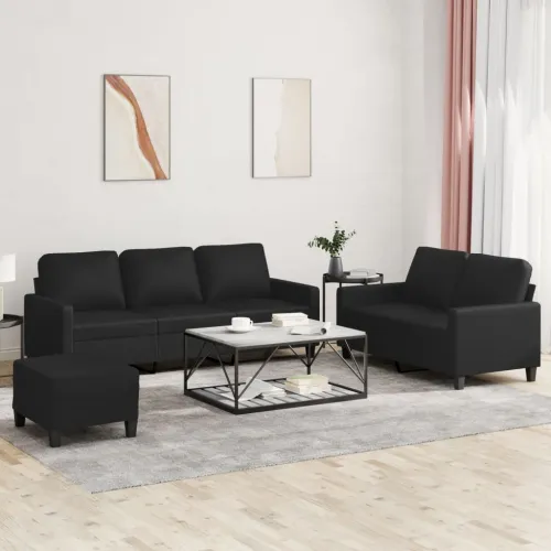 3-dijelni set sofa s jastucima crni od umjetne kože - Crna s jastučićima i tabureom Crna s jastučićima i tabureom Cijena