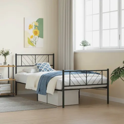 Metalni okvir kreveta uzglavlje i podnožje crni 90 x 200 cm - Crna 90 x 200 cm s uzglavljem i podnožjem Cijena