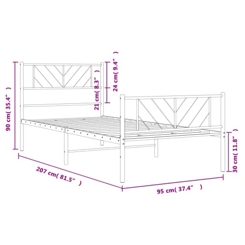 Metalni okvir kreveta uzglavlje i podnožje crni 90 x 200 cm - Crna 90 x 200 cm s uzglavljem i podnožjem Cijena