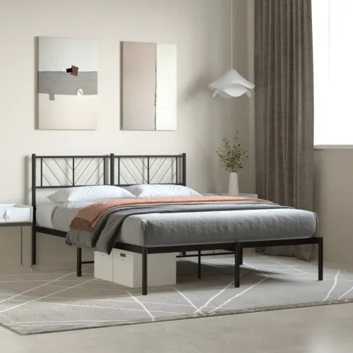 Metalni okvir za krevet s uzglavljem crni 140x200 cm - Crna 140 x 200 cm s uzglavljem Cijena