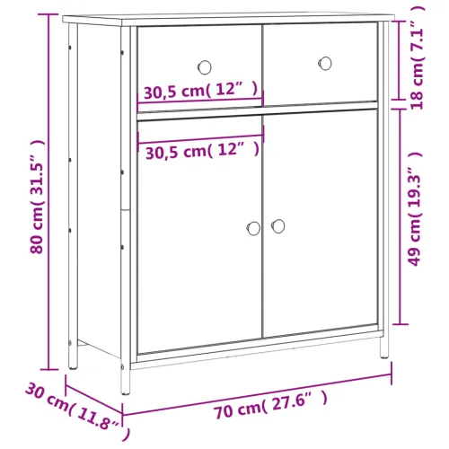 Komoda boja dimljenog hrasta 70 x 30 x 80 cm konstruirano drvo - Dimljeni hrast Cijena