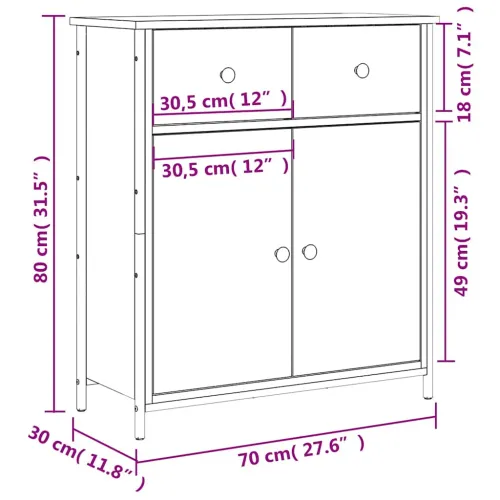 Komoda boja hrasta sonome 70 x 30 x 80 cm od konstruiranog drva - Sivi hrast sonoma Cijena