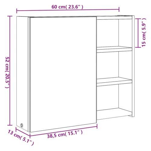 Kupaonski ormarić s ogledalom i LED svjetlom bijeli 60x13x52 cm - Bijela 60 x 13 x 52 cm Cijena
