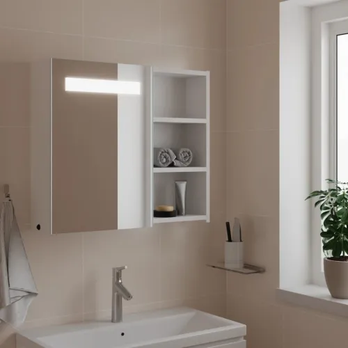 Kupaonski ormarić s ogledalom i LED svjetlom bijeli 60x13x52 cm - Bijela 60 x 13 x 52 cm Cijena