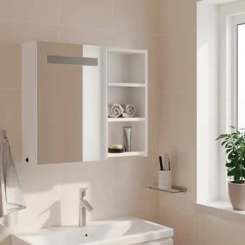 Kupaonski ormarić s ogledalom i LED svjetlom bijeli 60x13x52 cm - Bijela 60 x 13 x 52 cm Cijena