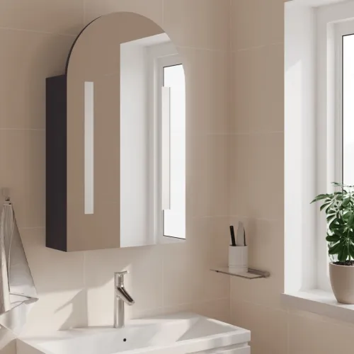 Kupaonski ormarić s ogledalom LED lučni sivi 42 x 13 x 70 cm - Siva Cijena