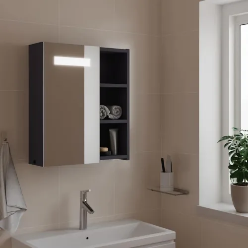 Kupaonski ormarić s ogledalom i LED svjetlom sivi 45x13x52 cm - Siva 45 x 13 x 52 cm Cijena