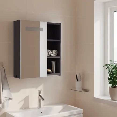 Kupaonski ormarić s ogledalom i LED svjetlom sivi 45x13x52 cm - Siva 45 x 13 x 52 cm Cijena
