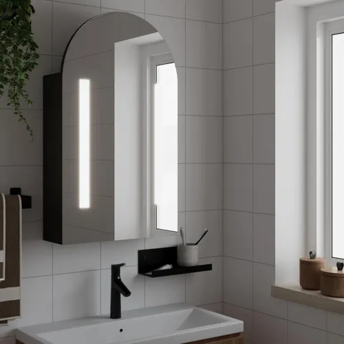 Kupaonski ormarić s ogledalom LED lučni crni 42 x 13 x 70 cm - Crna Cijena