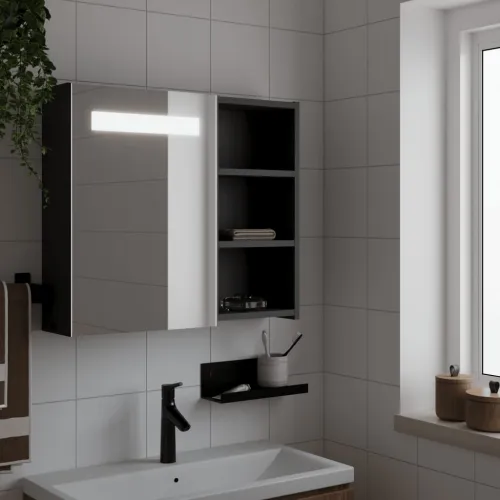 Kupaonski ormarić s ogledalom i LED svjetlom crni 60x13x52 cm - Crna 60 x 13 x 52 cm Cijena