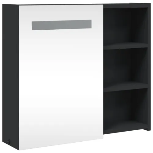 Kupaonski ormarić s ogledalom i LED svjetlom crni 60x13x52 cm - Crna 60 x 13 x 52 cm Cijena