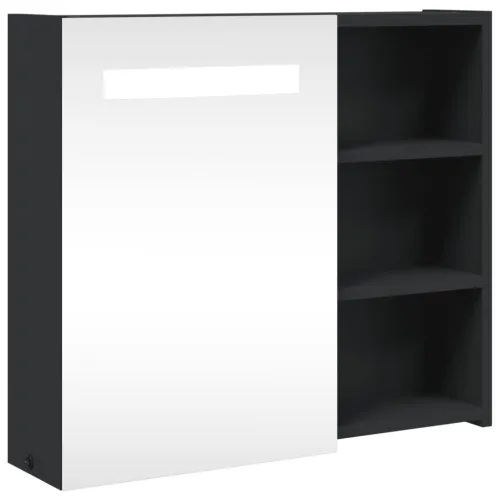 Kupaonski ormarić s ogledalom i LED svjetlom crni 60x13x52 cm - Crna 60 x 13 x 52 cm Cijena