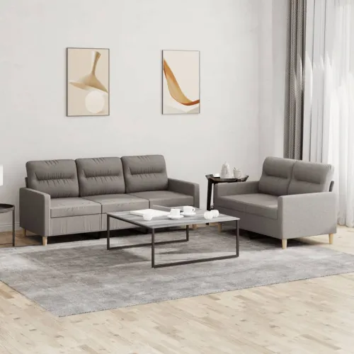 2-dijelni set sofa s jastucima smeđesivi od tkanine - Sivo-smeđa s jastučićima Sivo-smeđa s jastučićima Cijena