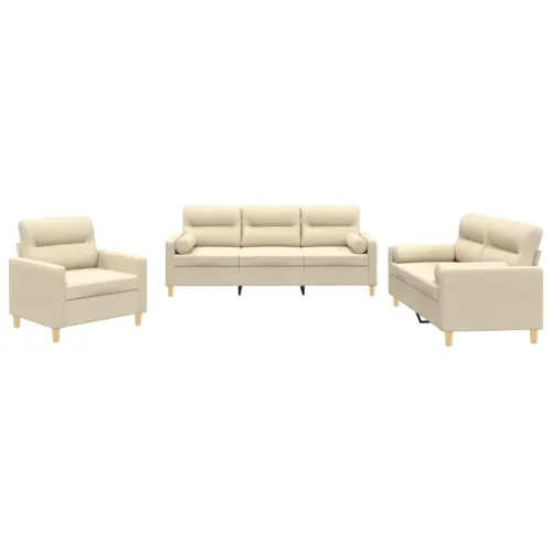 3-dijelni set sofa s jastucima krem od mikrovlakana - Krema s jastučićima Cijena