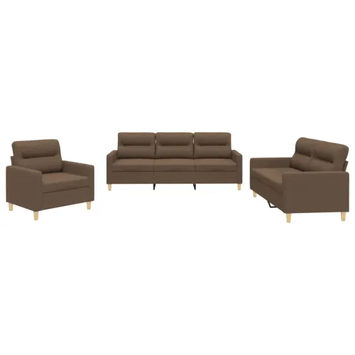 3-dijelni set sofa s jastucima smeđi od tkanine - Smeđa s jastučićima Cijena