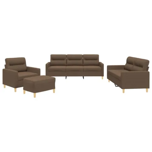 4-dijelni set sofa s jastucima smeđi od tkanine - Smeđa s jastučićima i tabureom Cijena