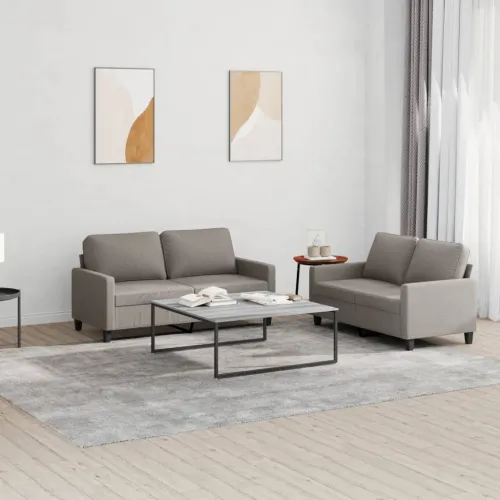 2-dijelni set sofa s jastucima smeđesivi od tkanine - Sivo-smeđa s jastučićima Sivo-smeđa s jastučićima Cijena