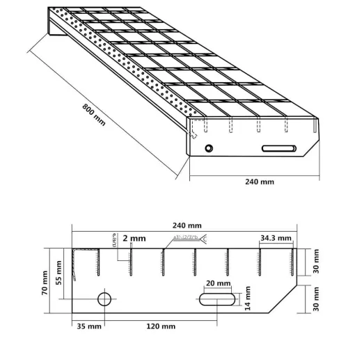 Rešetkasta stepenica 80 x 24 x 7 cm od pocinčanog čelika - 80 x 24 x 7 cm 1 Zavareno kovanjem Cijena