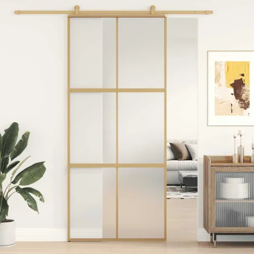 Klizna vrata zlatna 90 x 205 cm matirano staklo ESG i aluminij - Zlatna i mat 90 x 205 cm Rešetke 3 x 2 Cijena