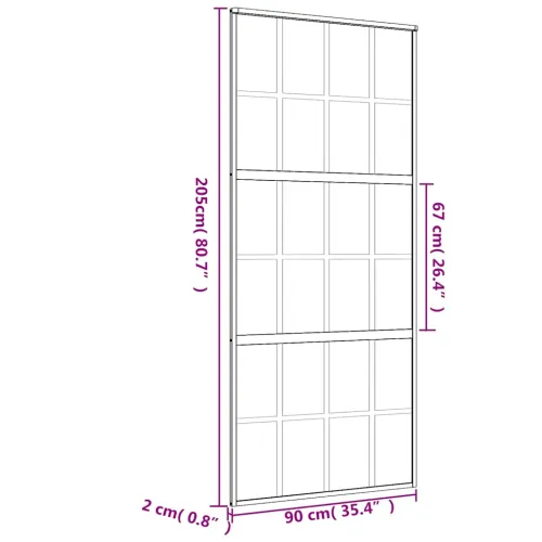 Klizna vrata zlatna 90 x 205 cm prozirno staklo ESG i aluminij - Zlatno 90 x 205 cm Rešetke 6 x 4 Cijena