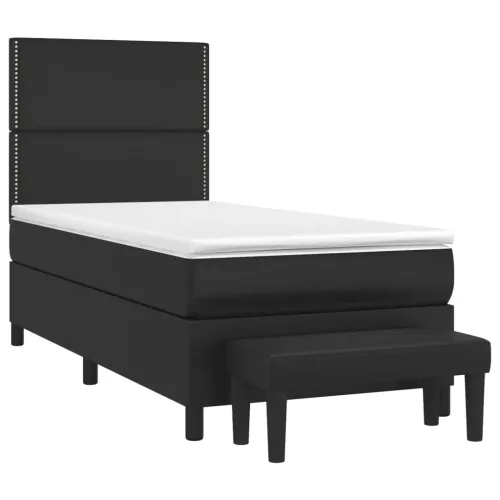 Boxspring - Krevet s oprugama i madracem crni 90x190 cm od umjetne kože - Crna 90 x 190 cm Obično s čavlima Cijena